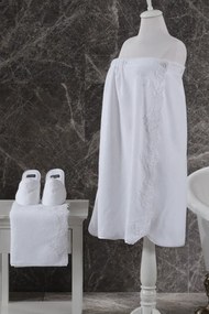 Set SAUNĂ pentru femei LIA în cutie cadou, 3 buc Mărime universală + prosop + Papuci de casa 40/42 Alb / White