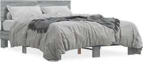 vidaXL Cadru de pat, gri sonoma, 135x190 cm, lemn prelucrat și metal