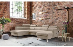 Colțar bej extensibil cu tapițerie din catifea (cu colț pe partea stângă /în formă de "U") Sweet Harmony – Miuform