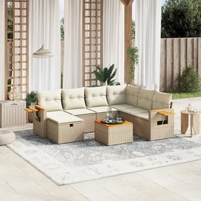 vidaXL Set canapele de grădină, 8 piese, cu perne, bej, poliratan
