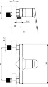 Ivo Baterie pentru duș, montare pe perete Finisaj: Crom BLI_040M