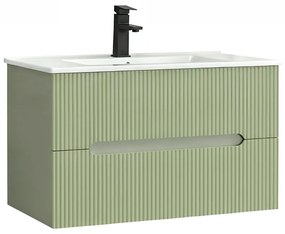 Trent 80 dulap de baie inferior cu chiuvetă ceramică (2 sertare) verde măslin verde fistic