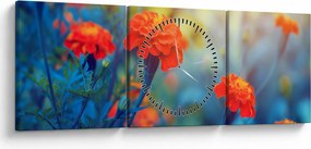 Tablou - Flori portocalii (cu ceas) (90x30 cm)