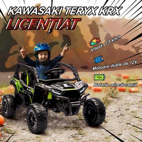 AIYAPLAY ATV Electric pentru Copii 3-5 Ani 12V cu Licență KAWASAKI, Dublu Motor, Telecomandă și Muzică, Negru | Aosom Romania