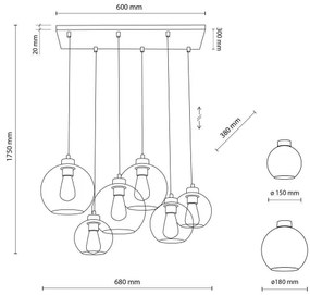 TK Lighting 2164 - Lustră pe cablu CUBUS 6xE27/60W/230V