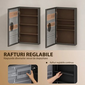 HOMCOM Dulap de baie cu oglindă, raft reglabil, panou multifuncțional, negru | Aosom Romania