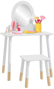 AIYAPLAY Set coafură pentru copii cu taburet, coafură 2 piese pentru copii de la 3 la 6 ani - alb | Aosom Romania