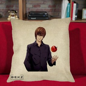 Perna Personalizata Death Note Light Yagami cu Mar, 40x40 cm, Crem, Husa Detasabila, Perna Inclusa, BEKZ®