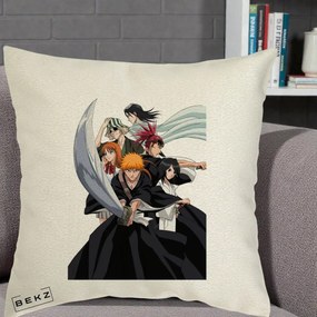 Perna Personalizata Bleach Grup Complet Ichigo si Prietenii, 40x40 cm, Ecru, Husa Detasabila, Perna Inclusa, BEKZ®