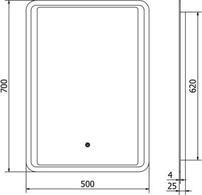 Mexen Zusa oglindă de baie iluminată 50 x 70 cm, LED 6000K, anti-ceață - 9808-050-070-611-00