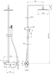 Set paravan dus walk-in 100x200 cm, rigola si coloana de dus aurie Arnika