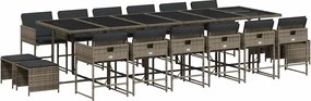 vidaXL Set mobilier de grădină cu perne, 17 piese, gri, poliratan