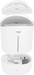 Umidificator de aer Adler AD 7971, 30 W, Pana la 20 m², 5 litri, 150-300 ml/h, ultrasonic, Pana la 50 h cu o umplere, Alb