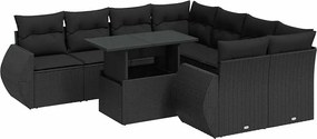 vidaXL Set mobilier de grădină cu perne, 9 piese, negru, poliratan