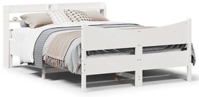 vidaXL Cadru de pat cu tăblie, alb, 135x190 cm, lemn masiv de pin
