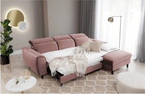 Colțar roz extensibil/cu spațiu de depozitare cu tapițerie din catifea (cu colț pe partea dreaptă/cu șezlong) Foble – ELTAP