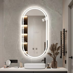 Oglindă Baie LED și Dezaburire Elit's Premium cu Senzor Touch, Lumina Rece, Caldă și Neutră, 50x80cm,