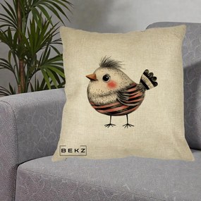 Perna Decorativa Pui Expresiv Dungi Negru-Rosu, 40x40 cm, Crem, Husa Detasabila, Perna Inclusa, BEKZ®