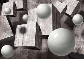 Fototapet - Elemente 3D geometrice gri (254x184 cm)