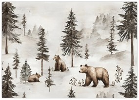 Tablou pe sticlă - Pădure cu Urși (70x50 cm)