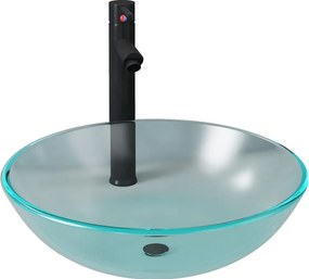 vidaXL Chiuvetă baie, robinet și scurgere tip push, sticlă mătuită