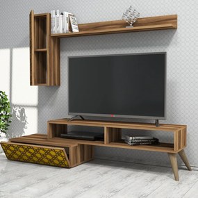 Comoda TV Planet - Walnut, Yellow