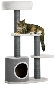Ansamblu pentru pisici 98 cm de interior, Turn pentru pisici cu stalp de zgariat, casuta pentru pisici, pat, alb PawHut | Aosom RO