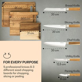 Set de cuțite Komaki 8 buc 5 cuțite 3 plăci de tăiere Suport de ascuțire a cuțitelor Suport de ascuțire a cuțitelor
