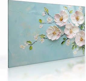 Tablou pe sticlă - Flori pe fundal albastru (70x50 cm)