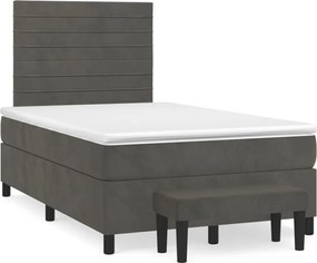 vidaXL Pat box spring cu saltea, gri închis, 120x200 cm, catifea
