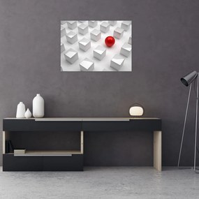 Tablou pe sticlă cu abstracție - cub cu bilă (70x50 cm)