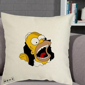 Perna Personalizata Homer Simpson Surpriza, 40x40 cm, Ecru, Husa Detasabila, Perna Inclusa, BEKZ®