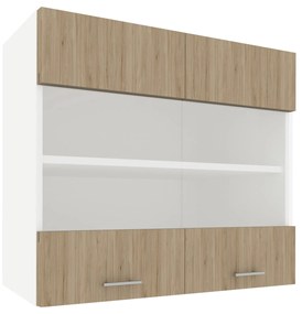 Corp haaus Karo, 2 Usi, cu sticla, Lemn Natural/Alb, 80 x 30 x 60 cm