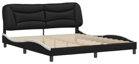 3208021 vidaXL Cadru de pat cu tăblie negru și alb 180x200cm piele artificială