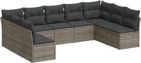 vidaXL Set canapele de grădină, 9 piese, cu perne, gri, poliratan