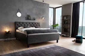 Pat boxspring 180x200 cm, somiere, saltele incluse, culoare gri antracit