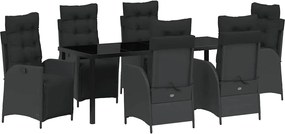 vidaXL Set de masă pentru grădină cu pernă 7 pcs Negru poliratan