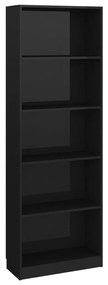 800889 vidaXL Bibliotecă cu 5 rafturi, negru extralucios, 60x24x175 cm, PAL