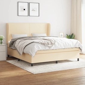 vidaXL Pat continental cu saltea, crem, 180x200 cm, textil