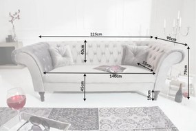 Canapea fixa eleganta Paris Chesterfield, gri argintiu