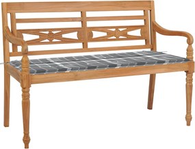 vidaXL Bancă Batavia cu pernă gri model carouri 120 cm lemn masiv tec