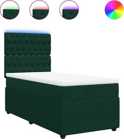 vidaXL Pat box spring cu saltea, verde închis, 90x190 cm, catifea