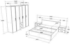 Set haaus V10, Pat 200 x 160 cm, Stejar Alb/Antracit