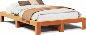 vidaXL Cadru pat fără saltea, maro ceruit, 135x190 cm, lemn masiv pin