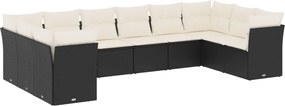 vidaXL Set canapele de grădină cu perne, 10 piese, negru, poliratan