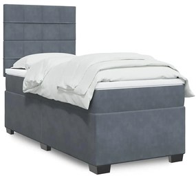 vidaXL Pat box spring cu saltea, gri închis, 100x200 cm, catifea