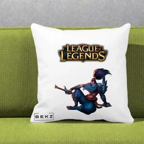 Perna Personalizata League of Legends Yasuo, 40x40 cm, Alba Mata, Husa Detasabila, Perna Inclusa, BEKZ®