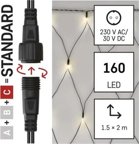 Instalație LED de Crăciun de exterior 160xLED/2x1,5m IP44 alb cald