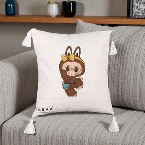 Perna Personalizata Kabuda Maro cu Funda Aurie, 40x40 cm, Bej cu Franjuri, Husa Detasabila, Perna Inclusa, BEKZ®