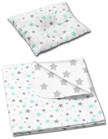 Set paturica dubla din bumbac si flanel 100x75 si perna bebelusi contra plagiocefaliei Kidizi Galaxy Mint